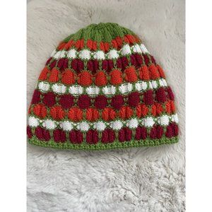 Burton Women’s Chunky Knit Beanie Fall Green Orange Fleece Lined Skiing